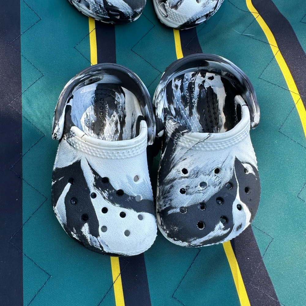 SOLD Black & white marble crocs toddler